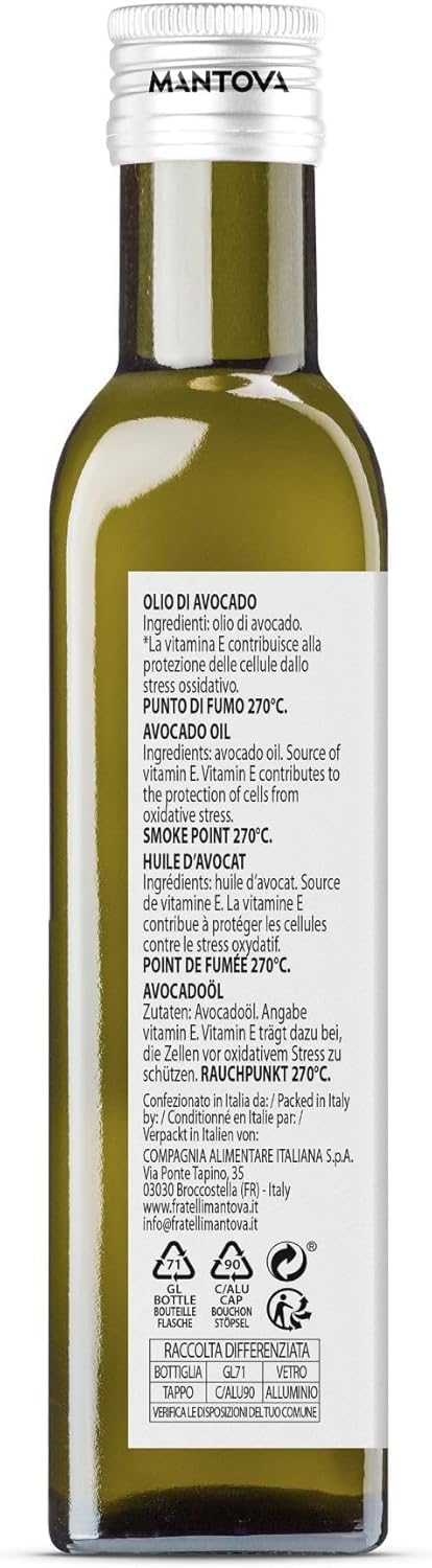 Fratelli Mantova Olio di Avocado Avocadoöl – Nutrazeutisches Öl – 100% natürlich und 100% rein – Gesundheit und Wohlbefinden – enthält natürlich Vitamin E 3x250 ml + Italian Gourmet polpa 400g