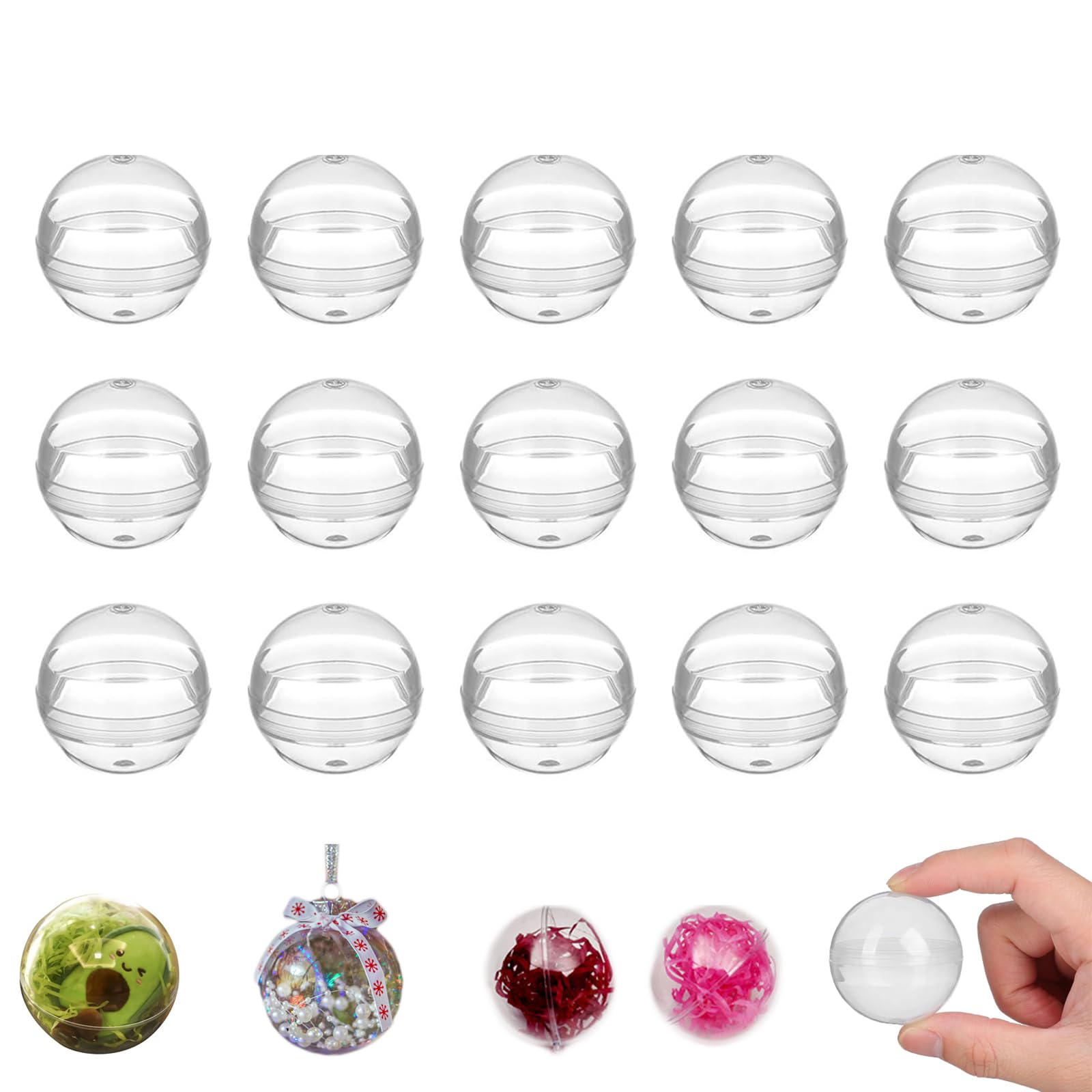 15 Piezas Bolas Bricolaje Acrílico Rellenables para Decoraciones Festivas para Casa (Transparente)