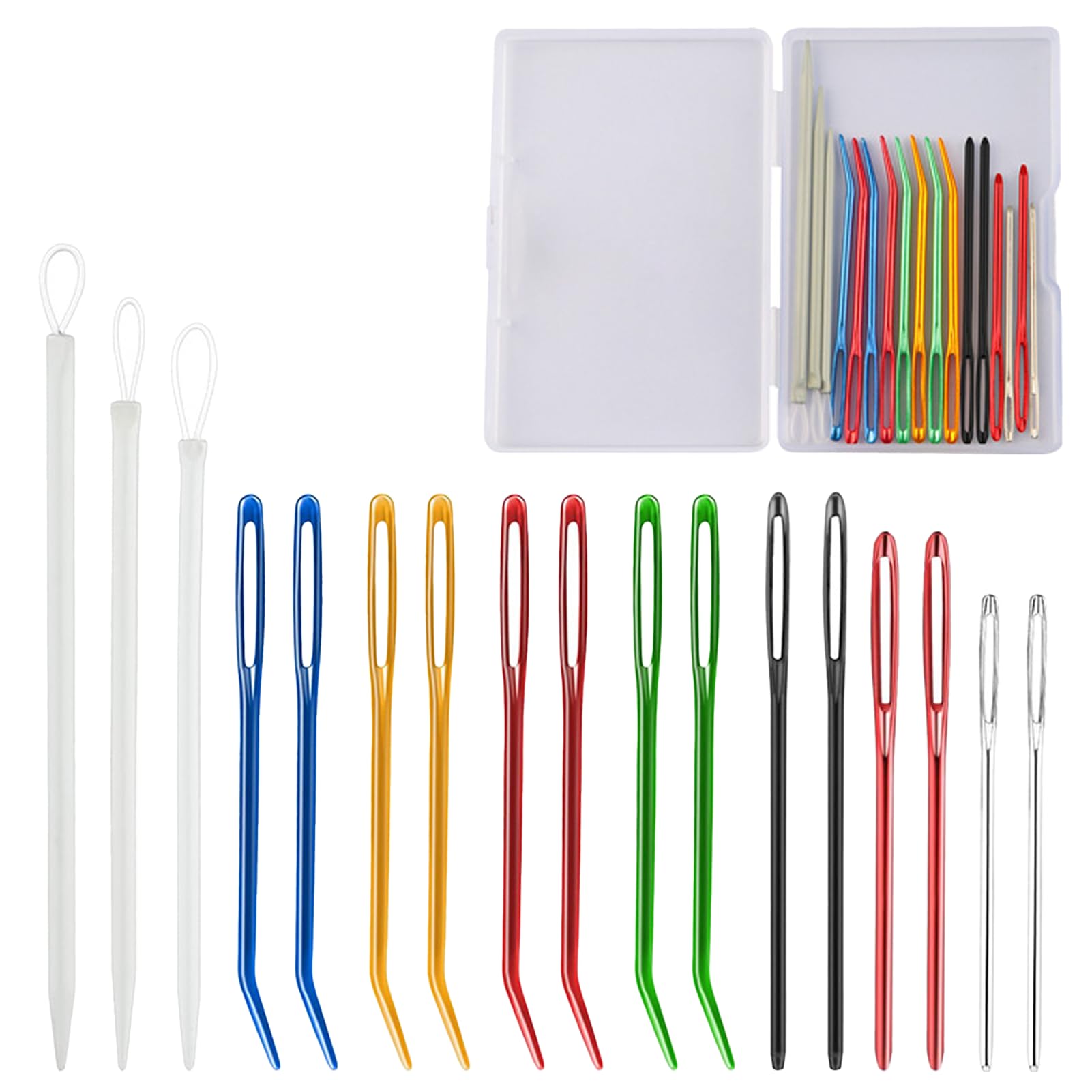 Solbrezeni Many Colours Large Eye Sewing Needles, 17Pcs Yarn Needles Set, Aluminum Big Eye Yarn Darning Blunt Needle Kit With Straight & Bent Curved Tip, Hand Knitting Tools Accessories, For Knitting Embroidery Quilting Uph