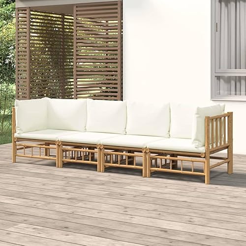 Miniatura 53 de 5 Piece Bamboo Garden Lounge Set Outdoor Patio Furniture with Beige Cushions, Natural Bamboo Rectangular Seating Set for Backyard, Porch, and