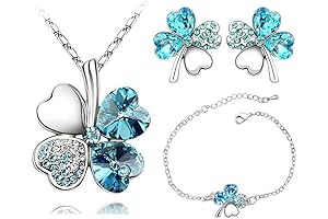 Women's Rhinestone Clover Lucky Two Piece Set: Jewelry Earrings with Matching Necklace (ailuor watch)