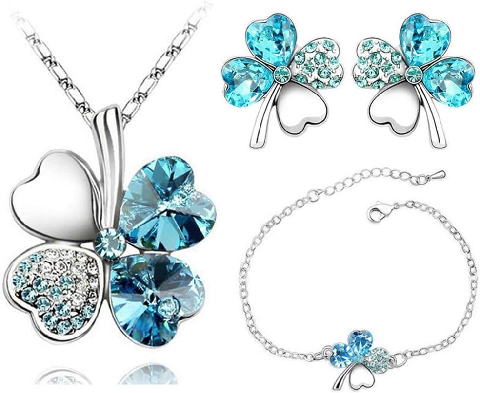 AILUORFour Leaf Clovers Jewelry Set, Fashion Austrian Crystal Rhinestone Lucky Four Leaf Clover Necklace Bracelet or Earrings for Women Wedding Party Gift