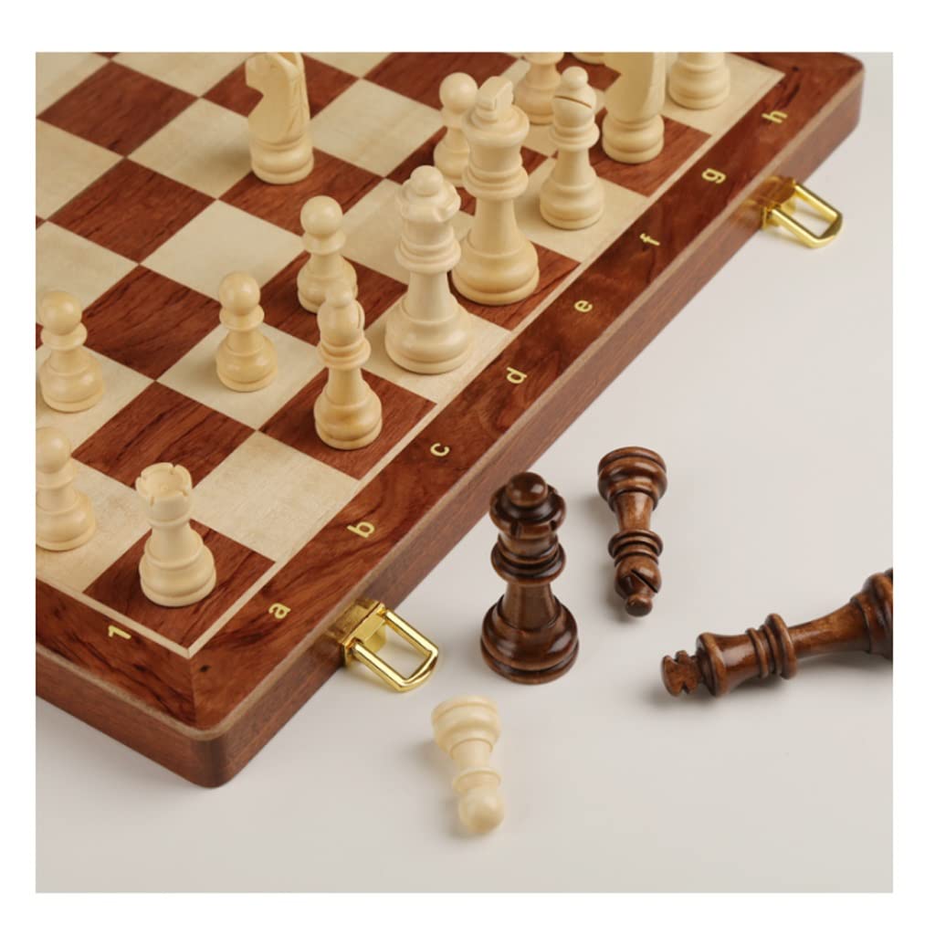 ZAW Schach Schach Massivholz Erwachsene High-End-Geschenkanzug, Klappaufbewahrungsbox-Schachbrett-Special for Schachspiel -2 Extra Queens Chess (Color : 39CM)