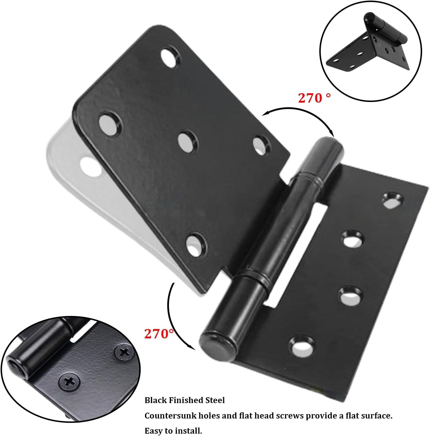3-1/2" Heavy Duty Gate Hinges, 4 Pack Black Iron Shed Door Hinges, Heavy Duty T Hinges Gate Hinges for Barn Wood Fence Gate Hinges with 72PCS Screws