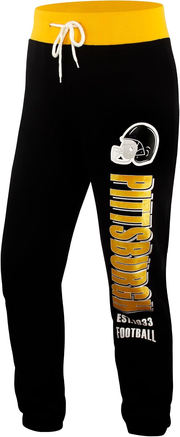 Womens Football Fans Sporty High Waist Sweatpants Athletic Lounge Tousers Jogger Pants - Black & Yellow