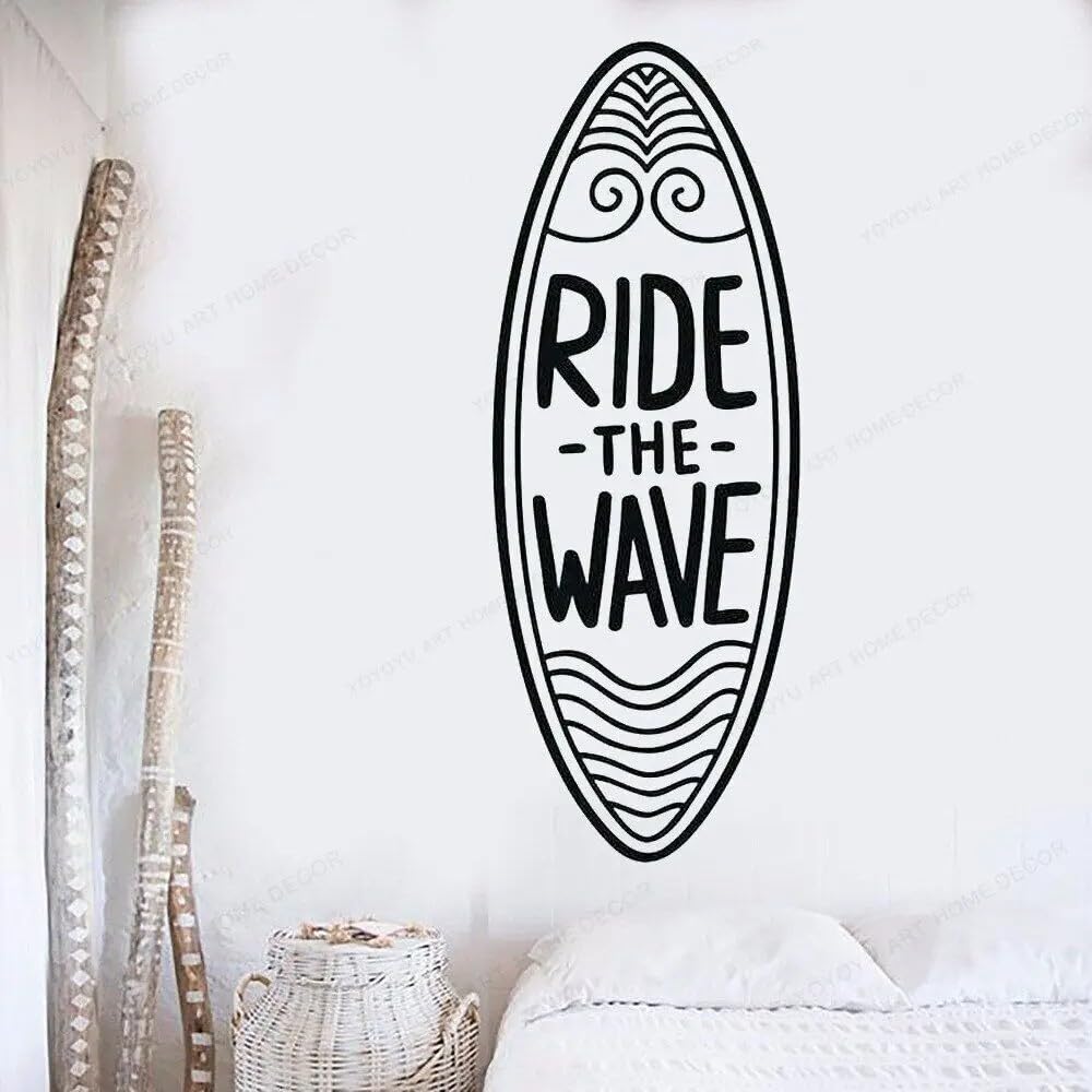 Ride The Wave Surfboard Quote Wall Sticker Surf Ocean Beach Wall Decal Home Bedroom Wall Decor 55x22CM