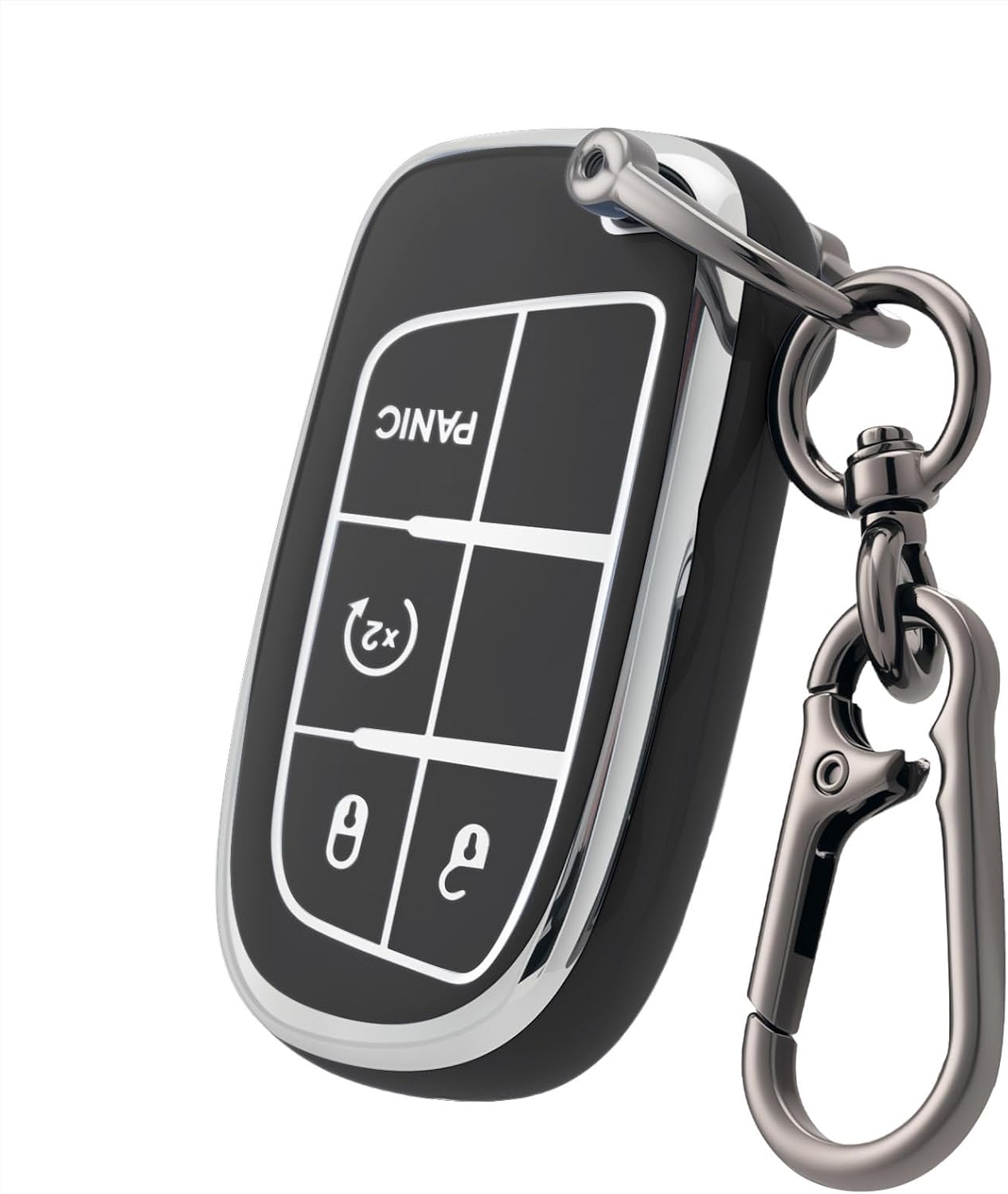 Key fob Cover for Jeep with Keychain,Soft TPU Car Key Cover Case for Jeep Renegade Compass 2017-2023 Dodge Ram 1500 2500 3500 Accessories(4 Buttons)