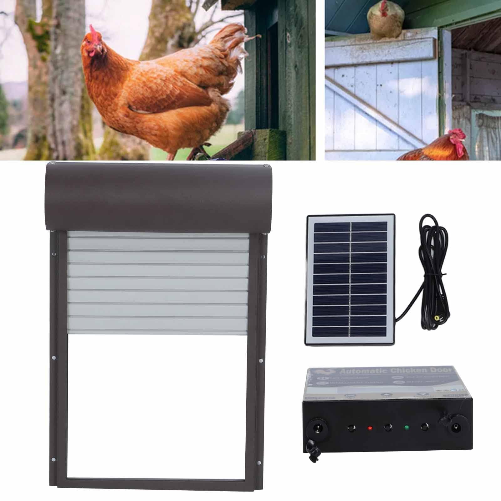 Solapa Automática para Pollos, Gallinero con Funcionamiento, Gallinero Eléctrico, Resistente Al Invierno, Puerta para Pollos con Energía Solar, Pantalla LCD con Temporizador para