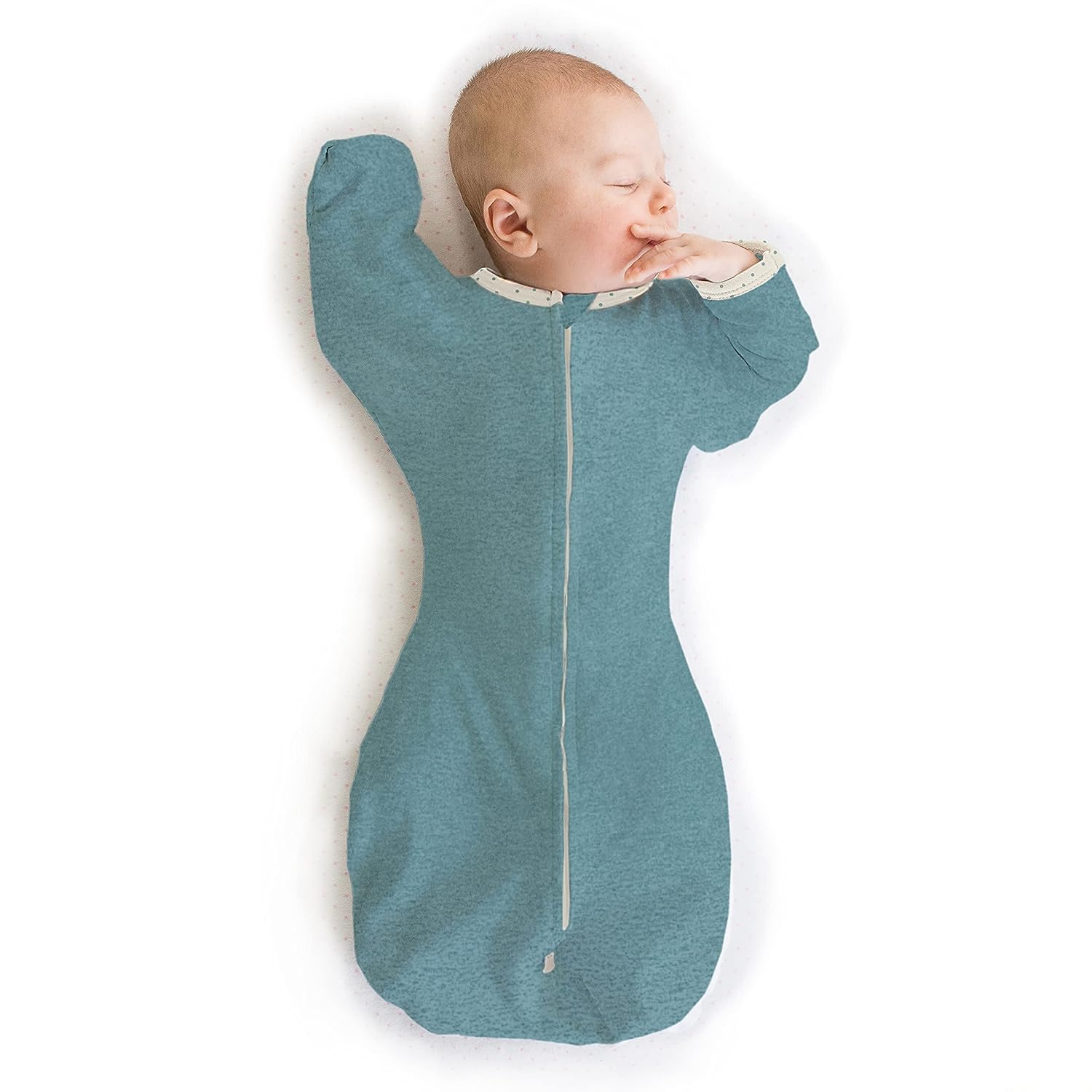 Swaddledesigns Heathered Teal Transitional Swaddle Sack, Baby Swaddles For Newborn With Arms Up Half-Length Sleeves & Mitten Cuffs, Sleep Sack Wearable Blanket, L (9.5-10.8 Kg), 6-9 Months,