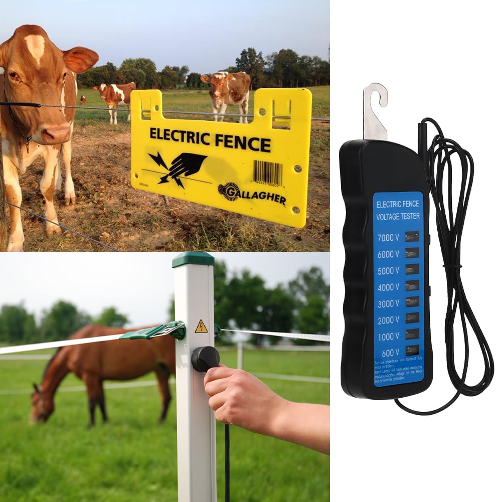 Probador de Voltaje,Tester Pastor Electrico Sin Contacto 600-7000V Probador de Cercas EléCtricas con Sonda Clip Bolsillo DeteccióN de Luz MúLtiple para Granja Jardines, Recintos Aves Corral
