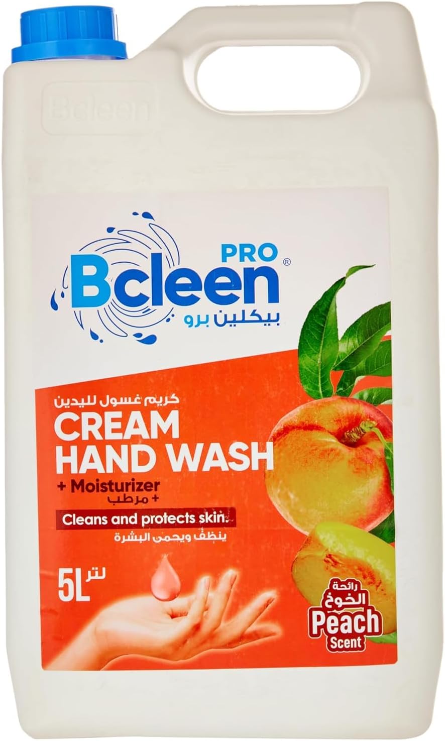 Bcleen بيكلين Cream Hand Wash with Moisturizer Peach Scent - Protect Your Hands from Germs - 5L Gallon
