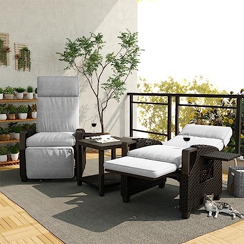 Grand patio Relaxliege Liegesessel mit Sitzkissen Armlehnensessel Verstellbare Rückenlehne Rattan Sonnenliege für Innen, Außeneinsatz, Dunkelgrau -Dunkel Grau Sitzkissen & Braun Rattan