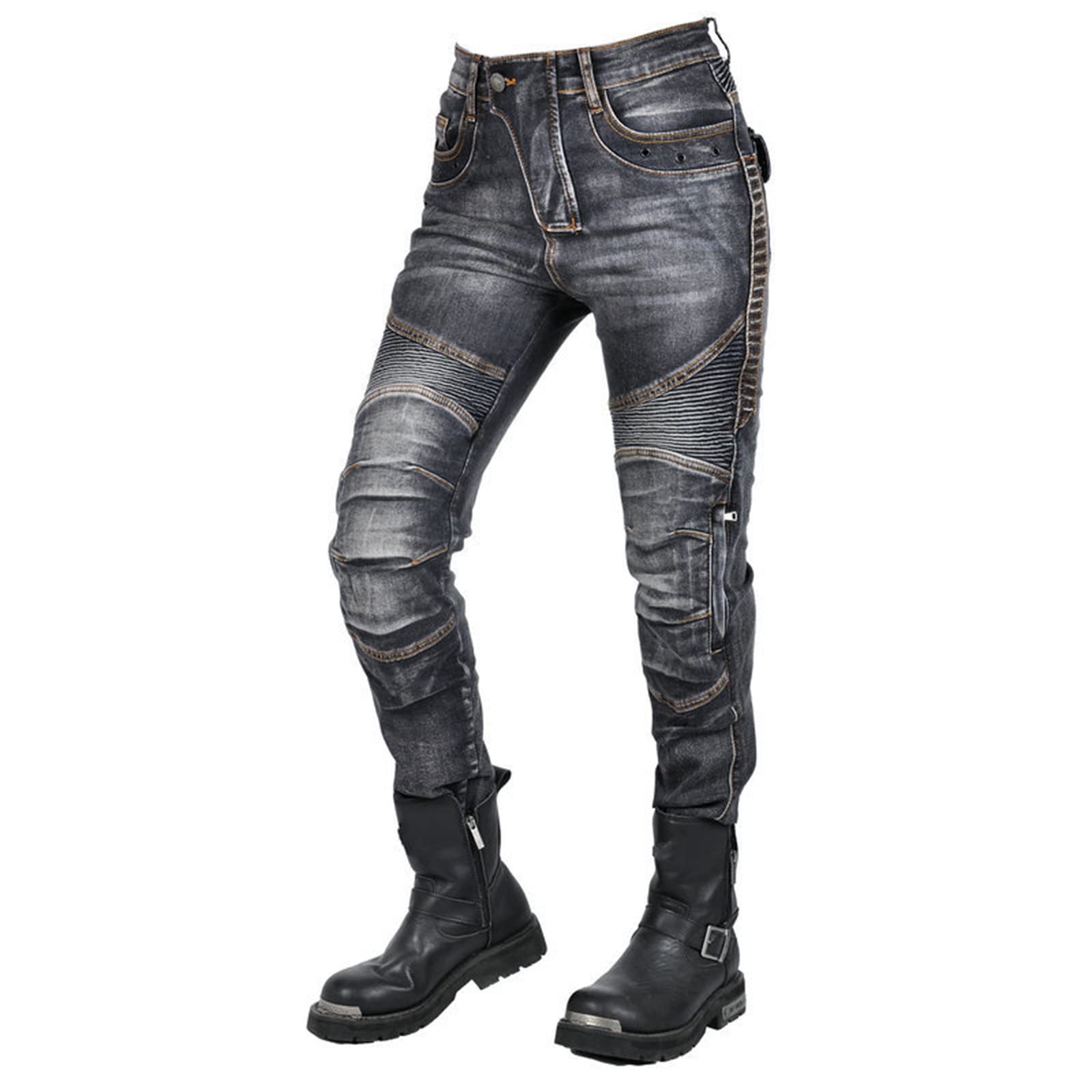 Spodnie motocyklowe, jeansowe, rozciągliwe, styl casualowy, vintage, tekstylne, z ochraniaczami, czarny, M