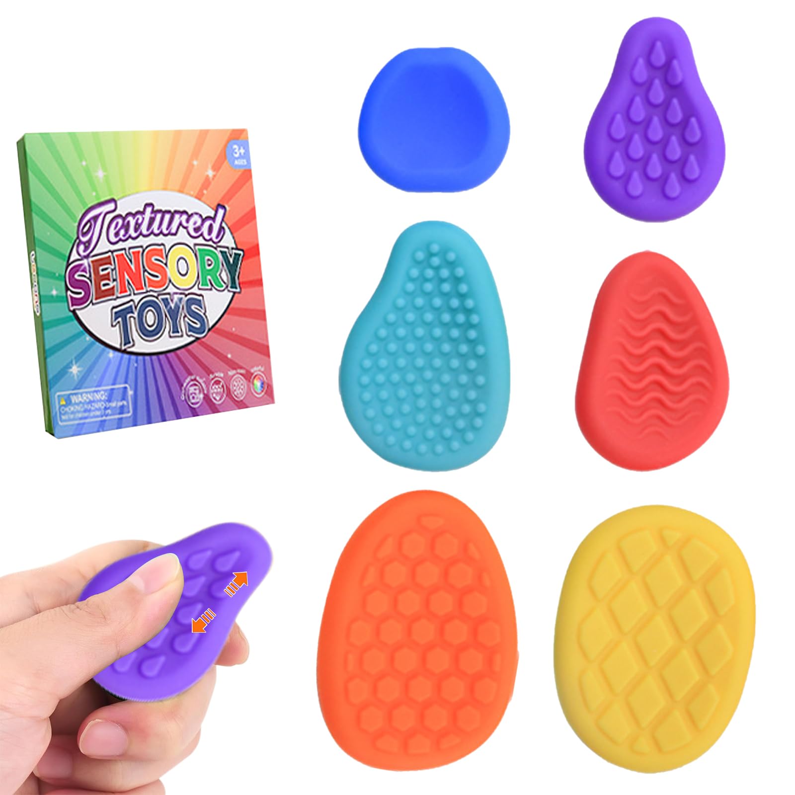 EEPLUYTY Fidget Toys Sensory Stones, Anti-Stress Toys for Kids and Adults, 6-Piece Set