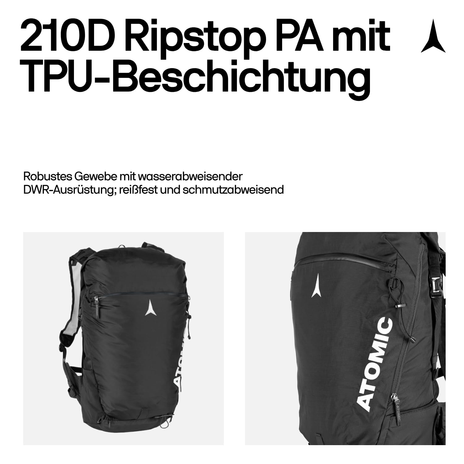 ATOMIC Backland 30+ Black/Black I leichter Skitouren-Rucksack mit Rolltop-Verschluss I alpiner Wanderrucksack mit mehr als 30L Stauraum I robuster & vielseitiger Ski-Rucksack mit Hüftgurt