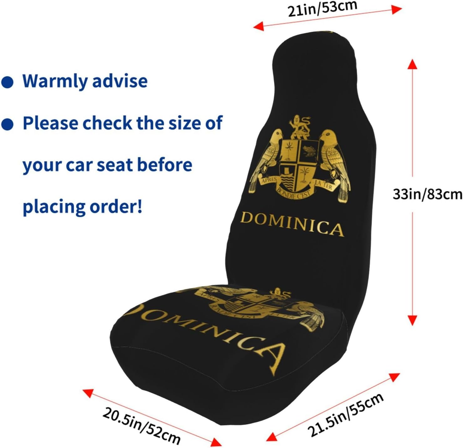 Golden Dominica Flag Logo Car Seat Covers 2 Pcs, Auto Universal Front Seat Protector for Men Women Dogs Breathable Polyester，Fit for Cars, Sedans, Trucks, Suvs
