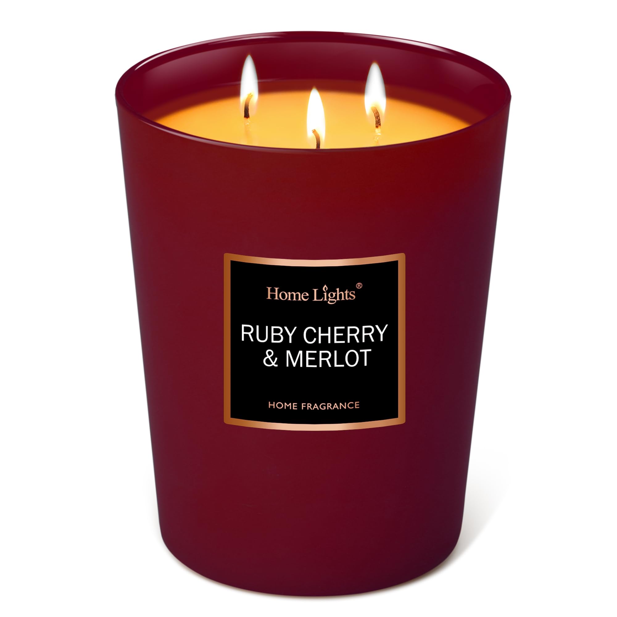 HomeLights Bougies parfumées en pot, bougies de soja naturel, 3 mèches en coton, longue durée de 130 heures, bougie d'aromathérapie, Rubis cerise et merlot