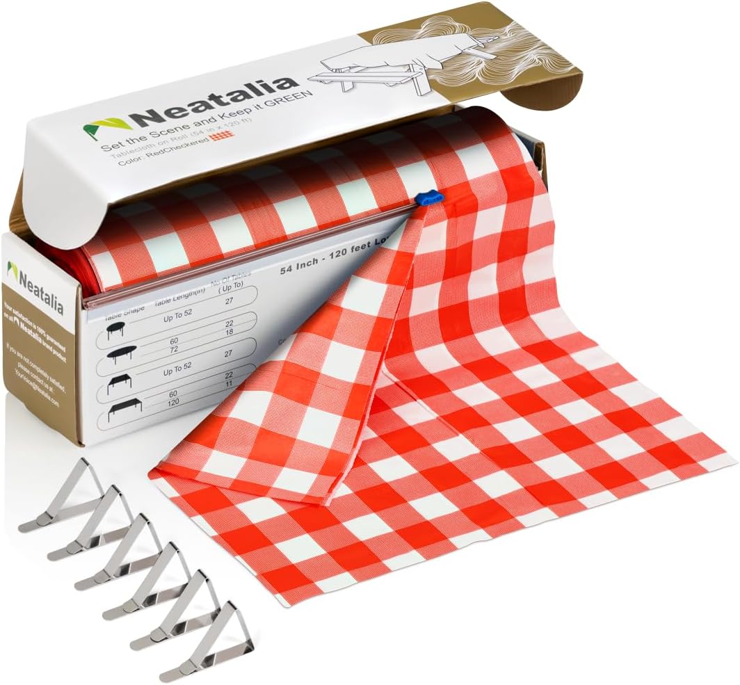 Neatalia Red Checkered Plastic Table Cover Roll 54 in X 120 Ft