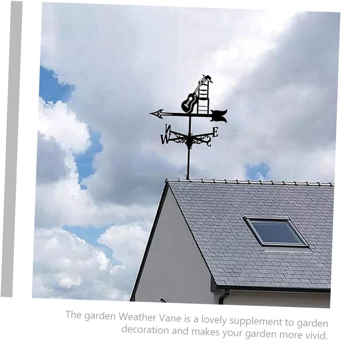 Iron Guitar Weathervane Outdoor Yard Decor Metal Wind Vane Roof Mount Wind Direction Indicator Measuring Tool