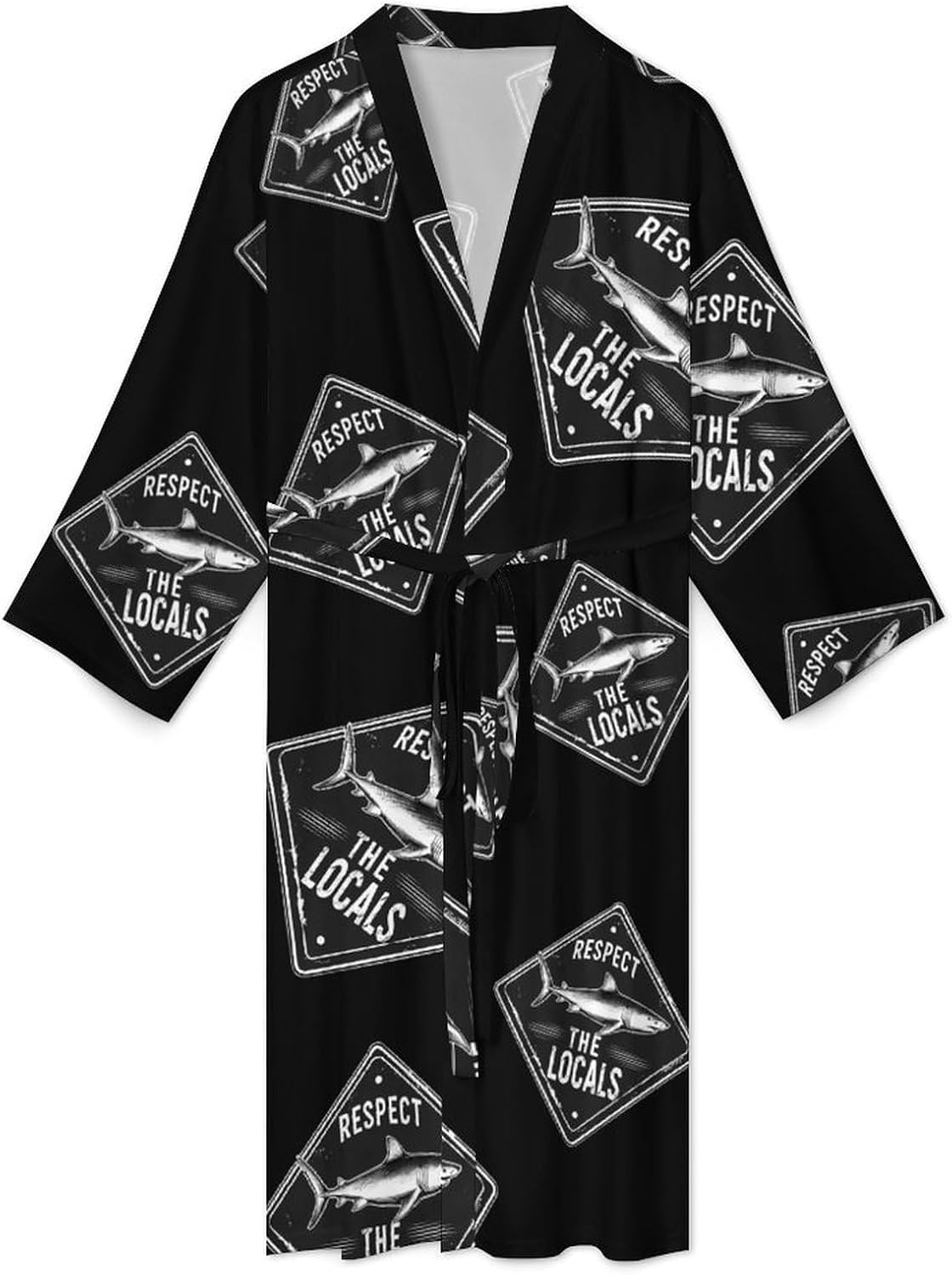 Shark Respect Locals Casual Robes Bathrobe Knee Length V-neck Loungewear Sleepwear