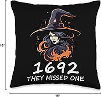 Vista 4 de 1692 They Missed One Graphic Witch Tee 1692 They Missed One Funny Salem - Almohada de Halloween, 16 x 16 pulgadas, multicolor