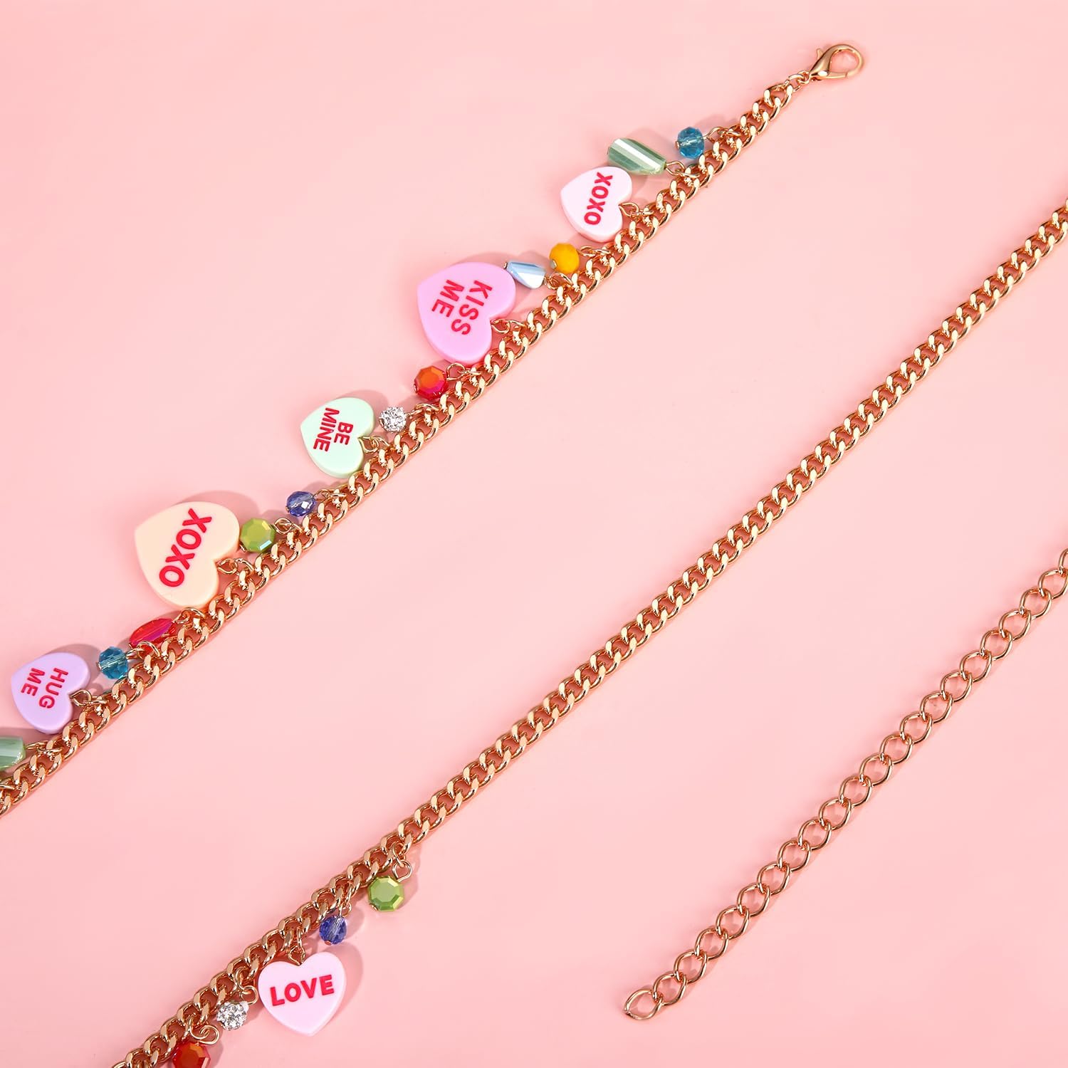 BVGA Valentines Waist Chain for Women Girls Pink Conversation Candy Heart Waist Chain Belt Adjustable Valentine’s Day Belly Chains Body Jewelry Accessories Valentines Gifts for Her