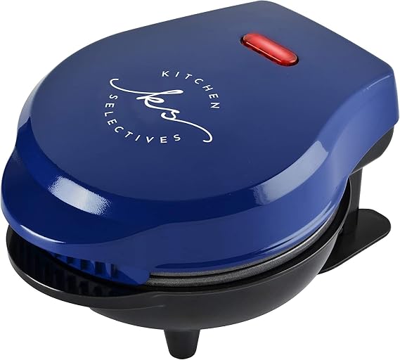 ماكينة صنع الوافل الصغيرة من Kitchen Selectives من Select Brands - مكواة الوافل الكلاسيكية للفطائر التقليدية أو المالحة أو الحلوة - تتميز بطلاء غير لاصق - 4 فطائر صغيرة، أزرق كوبالت