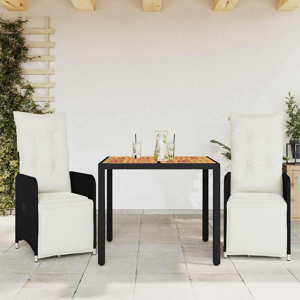 Juego de 3 piezas de jardín con cojín negro para exterior