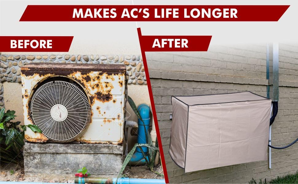 Image of Polyester Split Ac Cover Outdoor Unit For 1.5 Ton Capacity Ac,All Weather Cover /Dustproof /Water Resistant (Grey,Brown)