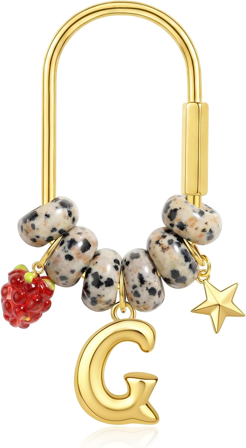 Sanyaa Initial Keychain Star Grape Chili Natural Stone Beaded Bag Charms Keychains for Women