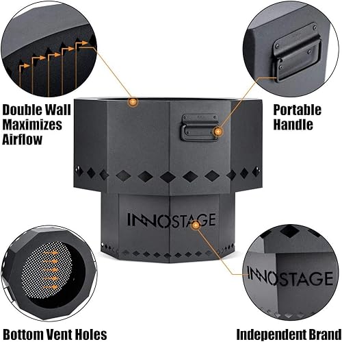 Miniatura 8 de Fogata sin humo de 21 pulgadas patentada con bolsa de almacenamiento portátil para vida al aire libre, hoguera de bajo humo, chispa de pellets de