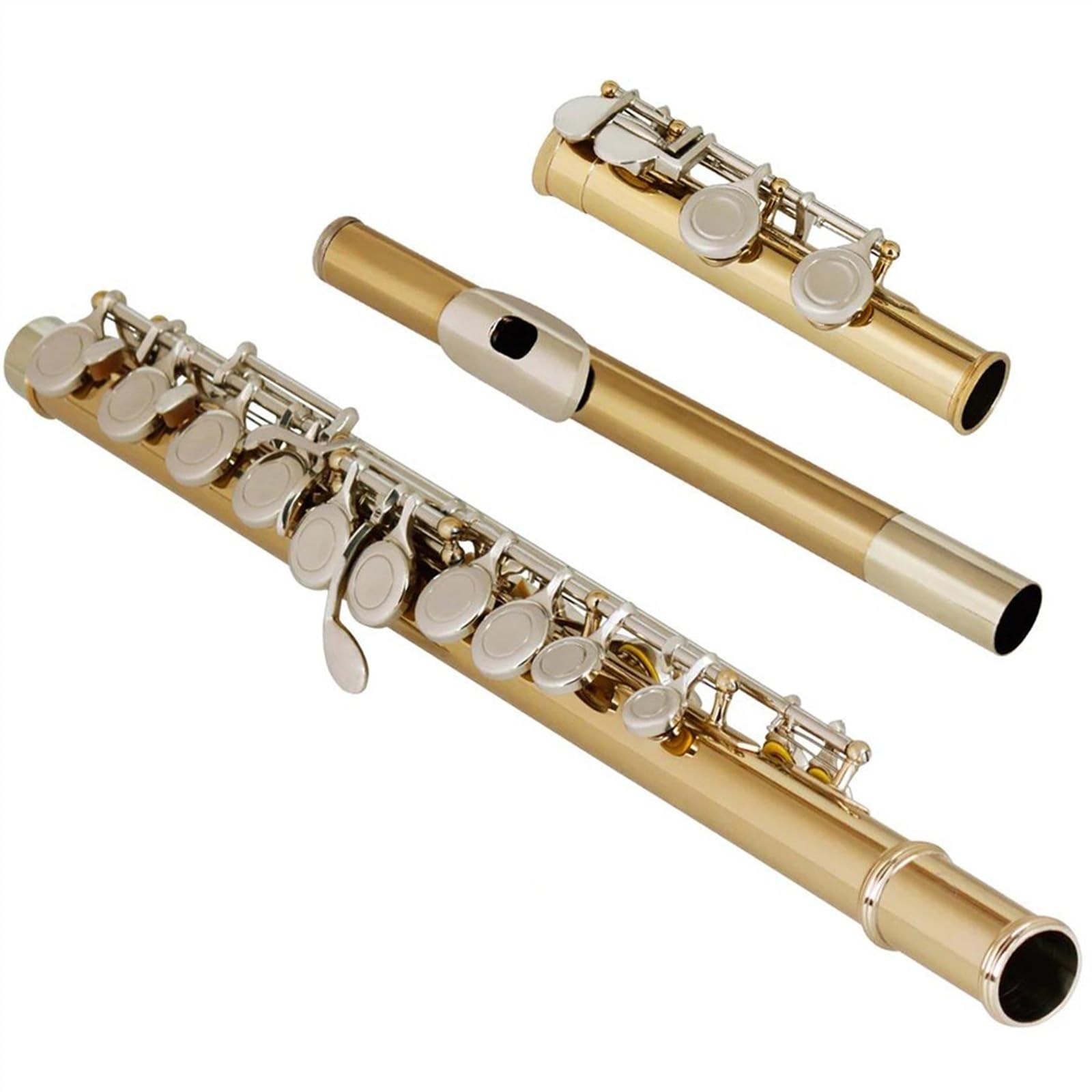 Flauto A 16 Fori Chiusi. Chiave C. Flauto Traverso Da Concerto In Cupronichel, Chiave Argentata, Con Chiave E Flauto Traverso per Principiante