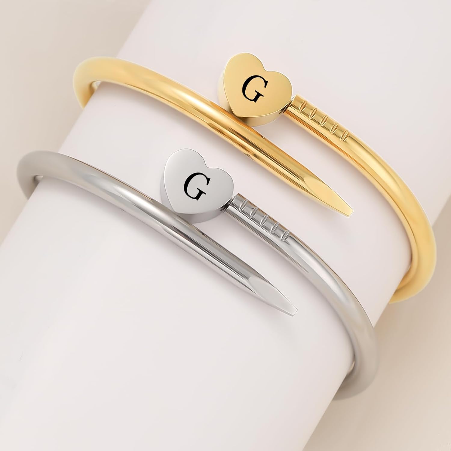18K Gold Plated Love Bangle Bracelet,Women Gold Plated Heart Initial A-Z Letter Cuff Bracelets,womens bracelets trendy - Image 5