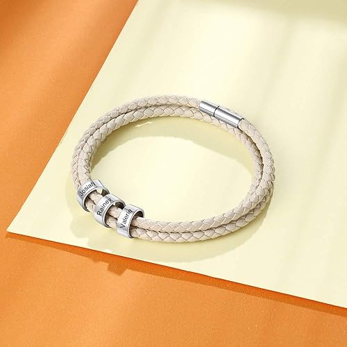 Miniatura 3 de Engrave Bracelets for Men Custom Gifts for Father Dad Name Bracelet with 1-6 Beaded Beads for Daddy Bracelet for Men Women Boyfriend Father's Day