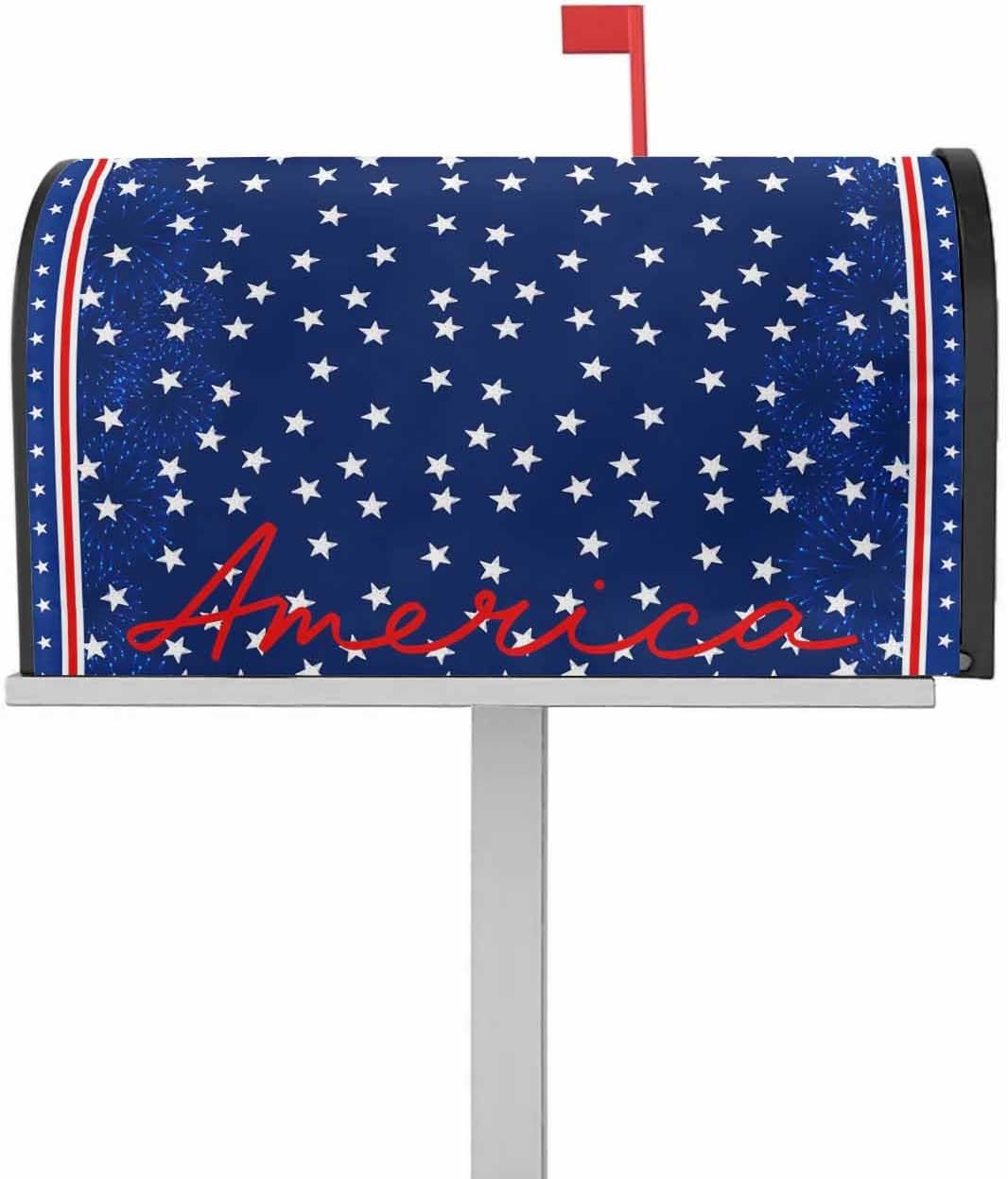 Blue Star Flag Mailbox Covers Magnetic Standard Size,Decorative Post Letter Numbers Box Wrap Decoration Covers Accessories for Garden Yard Outdoor Décor,Patriotic Memorial 4th of July Day 21.7"x18.5"