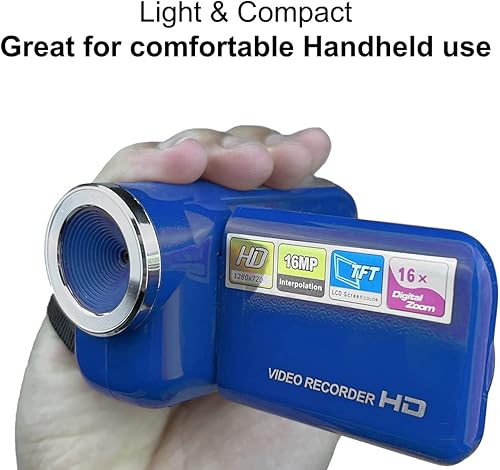 Acuvar Videocámara digital compacta de megapíxeles de 16 MP con video HD y fotos, zoom de 16 x con pantalla de 2.4 pulgadas, tarjeta de 32 GB y
