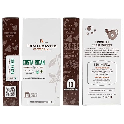 Miniatura 2 de Fresh Roasted Coffee para Nespresso OriginalLine, Tarrazu Costarricense Orgánico de Origen Único Medio, 60 cápsulas de aluminio