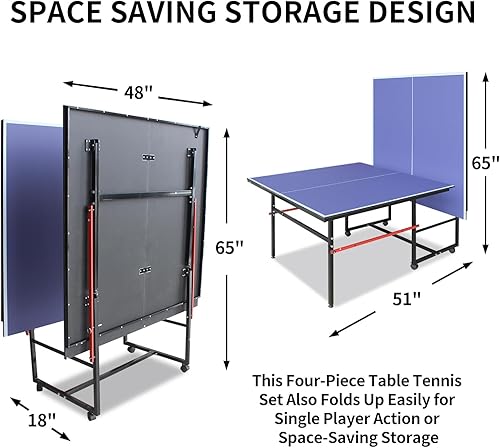 Miniatura 42 de IUNNDS Mesa de tenis de mesa portátil de 4.5/6/8/9 pies, juego de ping pong plegable para interiores con red y juego de postes, 2 paletas y 3
