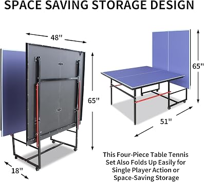 Mid-Size Table Tennis Table, Foldable & Portable Ping Pong Table