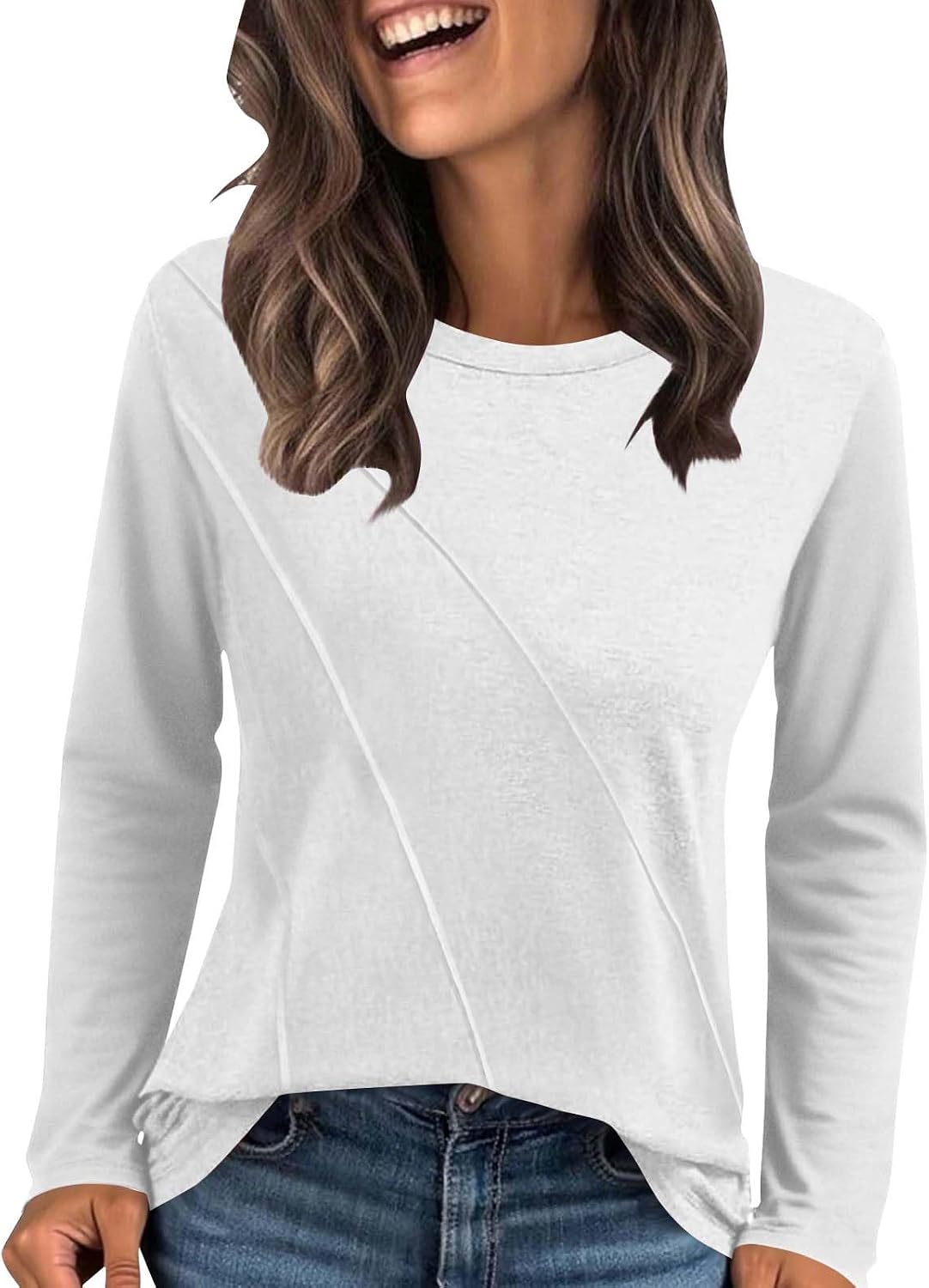 Women’s Long Sleeve T Shirts Crewneck Pleated Loose Shirts Casual Winte Fall T Shirt Fashion Tee Tops