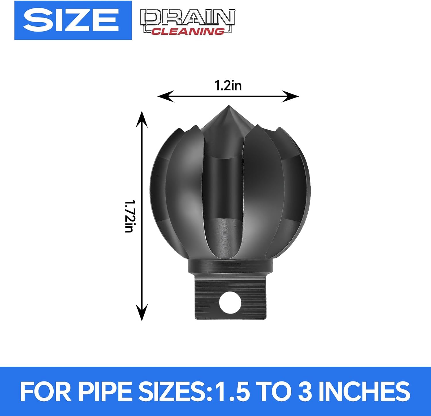 Drain Snake Drill Attachment, Multi-Functional Spherical Cutter 1.2 Inch Diameter, Fits 1.5-3 Inch Pipes for Clears Scale, Tree Roots, Compatible with 50/75/100FT Sewer Snake Machines