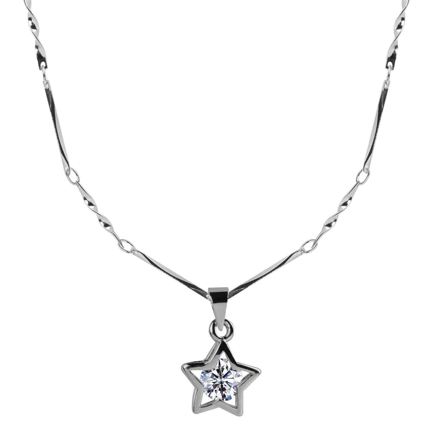 Silver Plated Chain With Hexagon Shape Solitaire Diamond Pendant For Women (B07SZ8R42M) Amazon Price History, Amazon Price Tracker