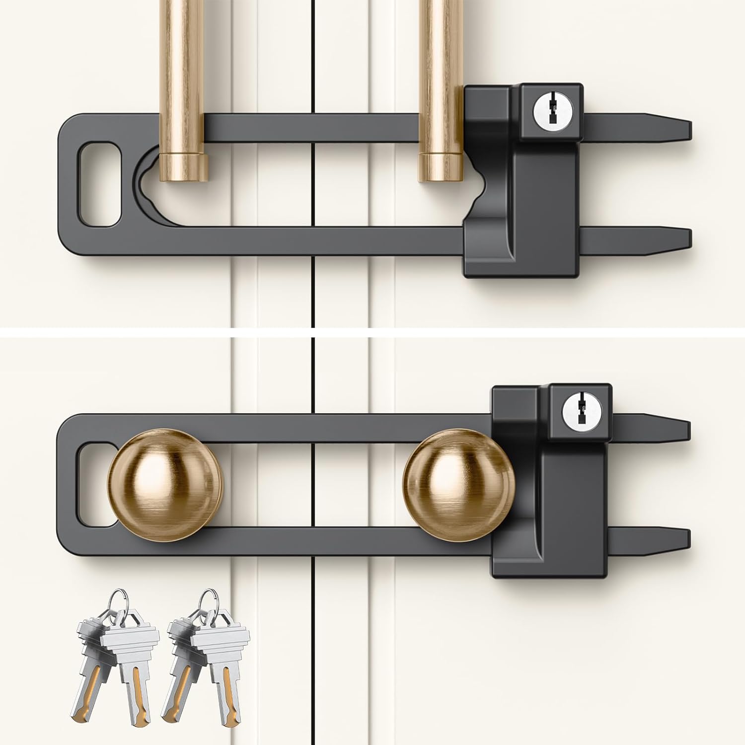 AST Keyed Cabinet Lock, 2 Locks 4 Keys Keyed Alike, Effective Childproof Cabinet Latch to Lockout Knobs and Handles, For Kitchen drawer Storage Cupboard Closet, Adjustable, Made of Metal (Matte Black)