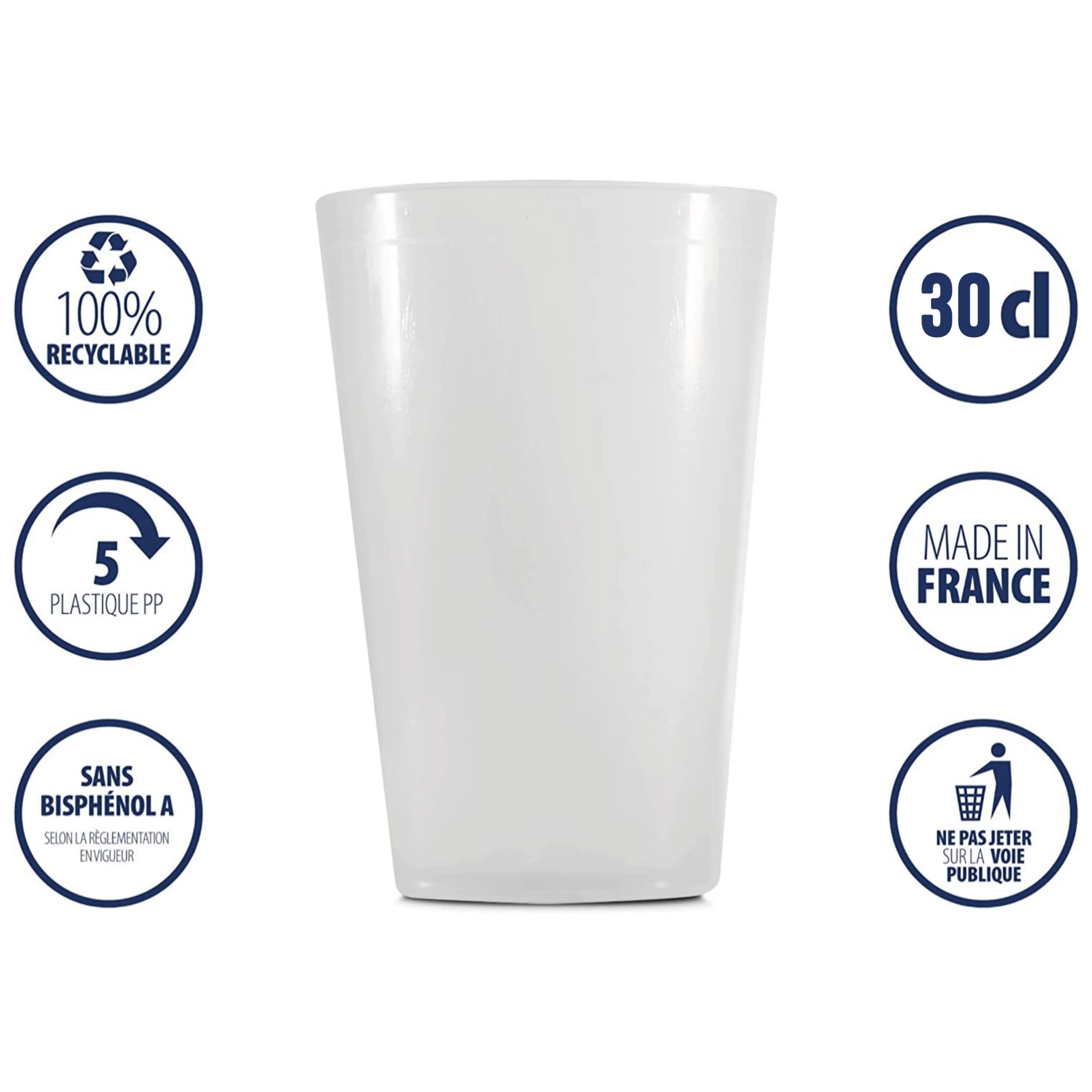 Lot de 50 gobelets réutilisables en polypropylène transparent HA MARKET, idéaux pour vos célébrations.