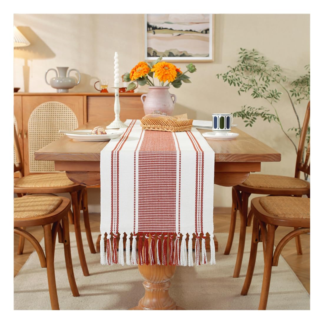 NIUSABOU Kitchen Dining TableDecoration, Nordic Striped Table Runner Multicolor 35x160-305cm(Red-b,35x200cm(13.7x78.7in))