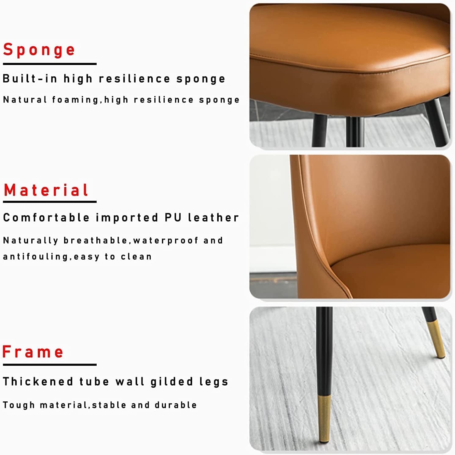 Lot de 2 chaises de salle à manger modernes en cuir synthétique avec pieds en métal, hauteur de comptoir, chaises d'appoint en vert militaire et pieds noirs dorés
