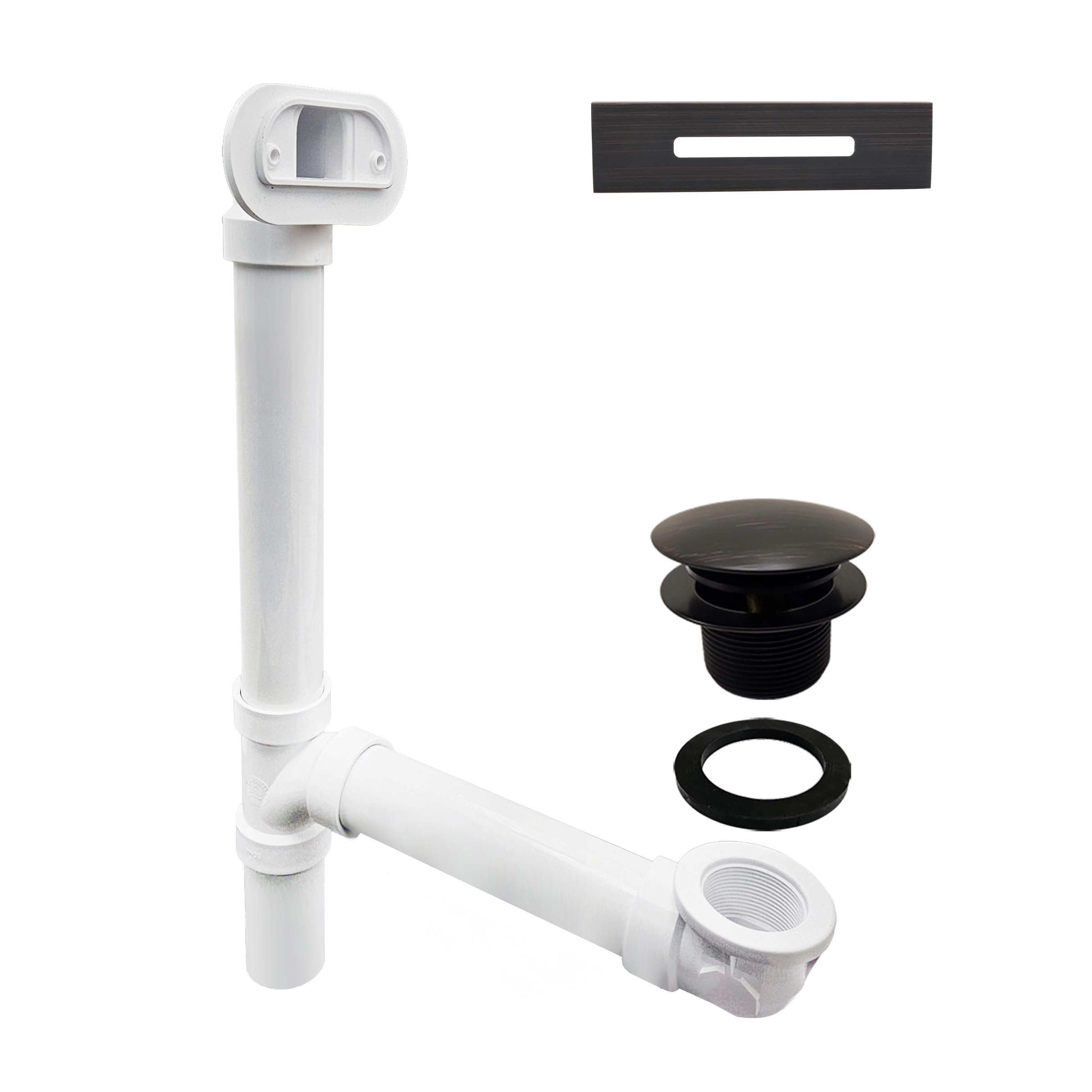 Westbrass A493244LD-12A 19" SCH. 40 PVC Bath Waste & Overflow Assembly with Tip-Toe Drain Plug and Linear Overflow Faceplate, Extended Tub Drain Kit, Antique Bronze