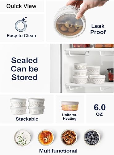 Vista 6 de LE TAUCI Ramekins - Juego de 4 recipientes de cerámica para almacenamiento de alimentos, 4.2 pulgadas, juego de ramikin para creme brulee, soufflé