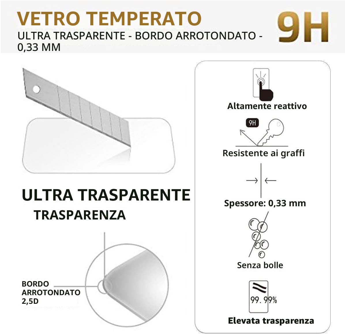 NEW'C 2 Pezzi, Vetro Temperato per Samsung Galaxy A52, A52 5G, A52S 5G, Pellicola Prottetiva Anti Graffio, Anti-Impronte, Senza Bolle, Durezza 9H, 0,33mm Ultra Trasparente, Ultra Resistente