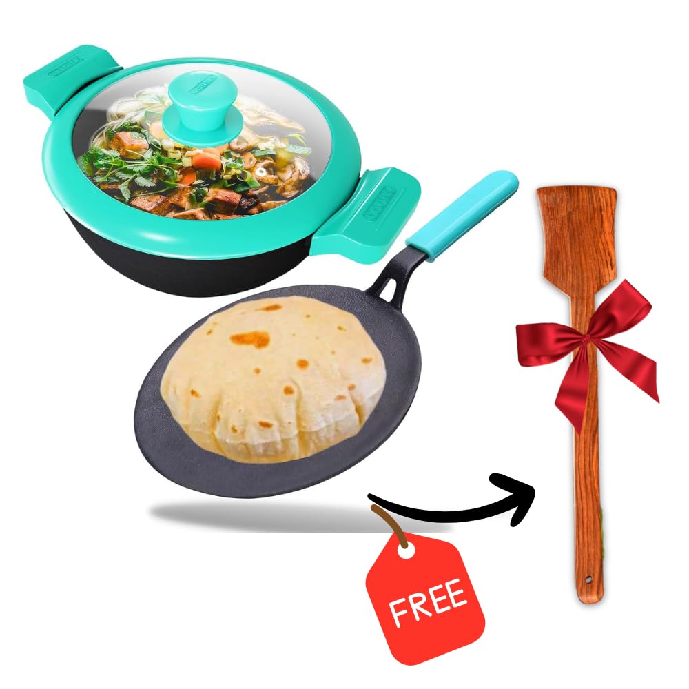 GEMMA Combo Of 2, Natural Non-Stick Cast Iron Kadhai 3L With Glass Lid For Cooking N Deep Frying With Cast Iron Cookware Induction Base Natural Nonstick Roti Tawa (B0BNV89CZP) Amazon Price History, Amazon Price Tracker